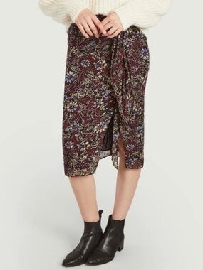 ba&sh Burgundy Floral Wrap Skirt with Blue Accents